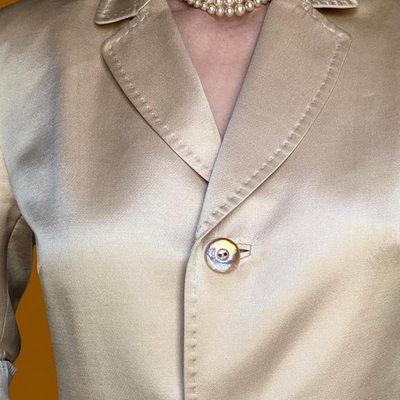 Y2K champagne silk blend suit, quiet luxury vintage workwear set, size 4, 8, med - Picture 5 of 8